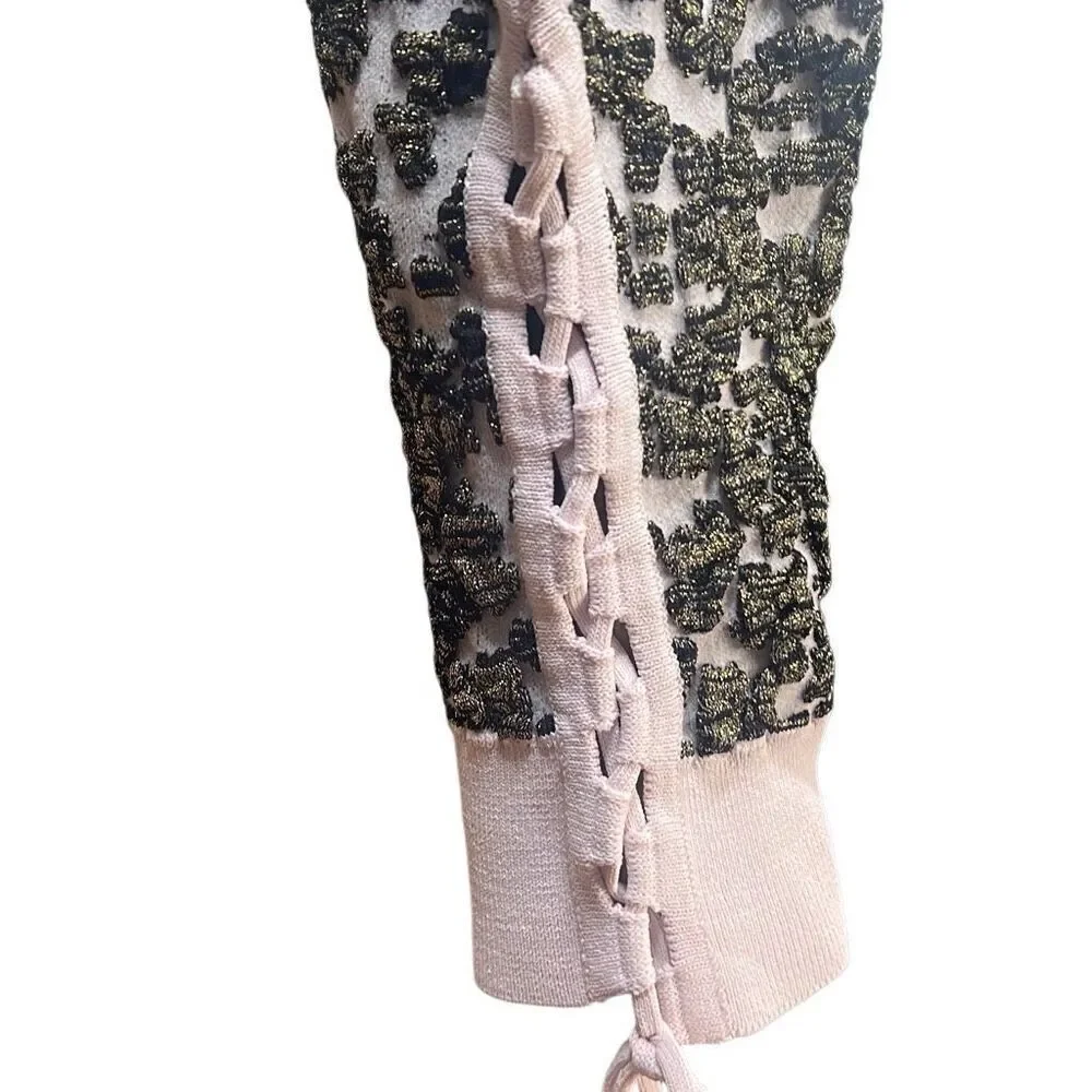 Jonathan Simkhai Animal Print Jacquard Cropped Sweater Lace L NWT